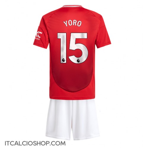 Manchester United Leny Yoro #15 Prima Maglia Bambino 2024-25 Manica Corta (+ Pantaloni corti)